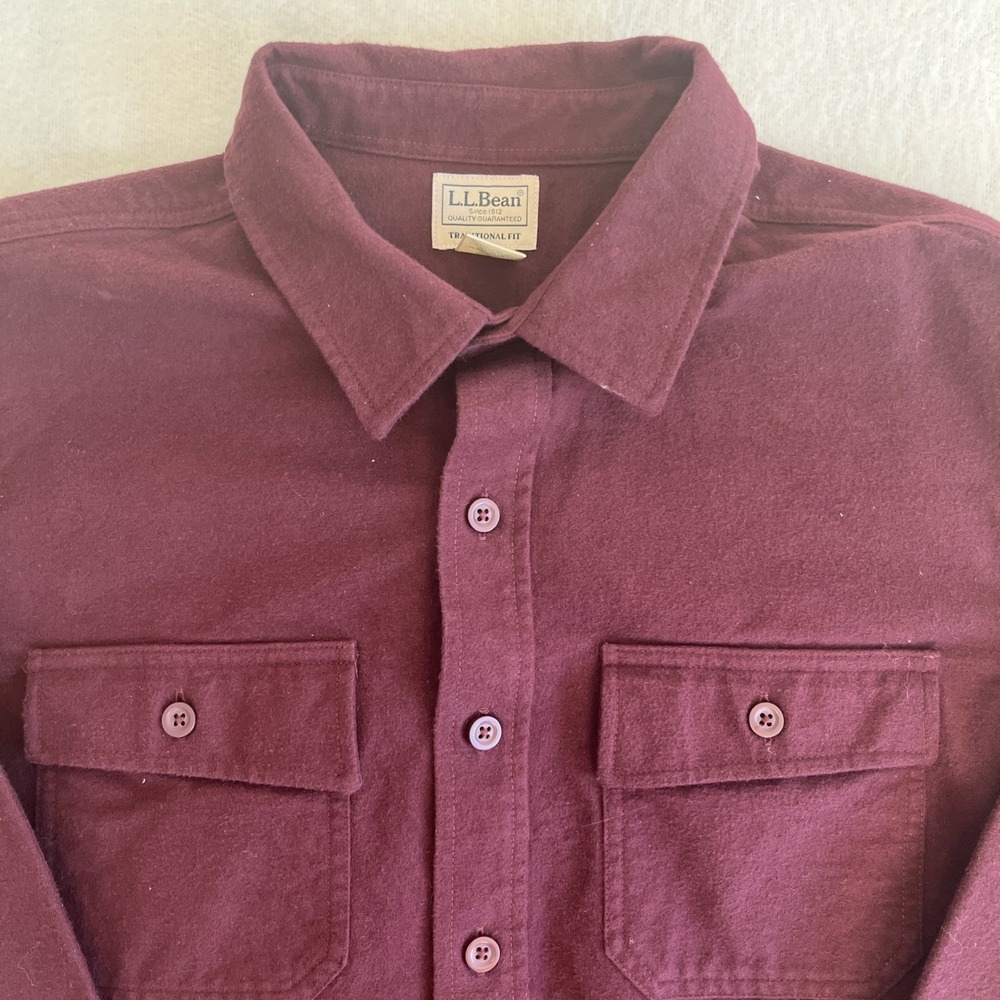 LL Bean Chamois Shirt Mens XL Tall Red Maroon Burgundy
